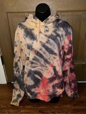Nike Sportswear Custom Tie-Dye Orange, Red Gray Hoodie Cozy Sweatshirt Size M